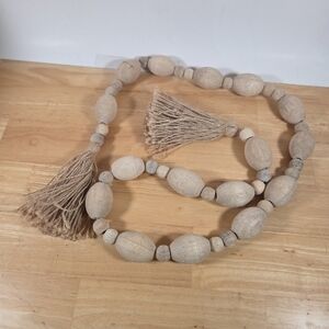 Rustic Wooden Bead Garland with Tassels 62 Inches
